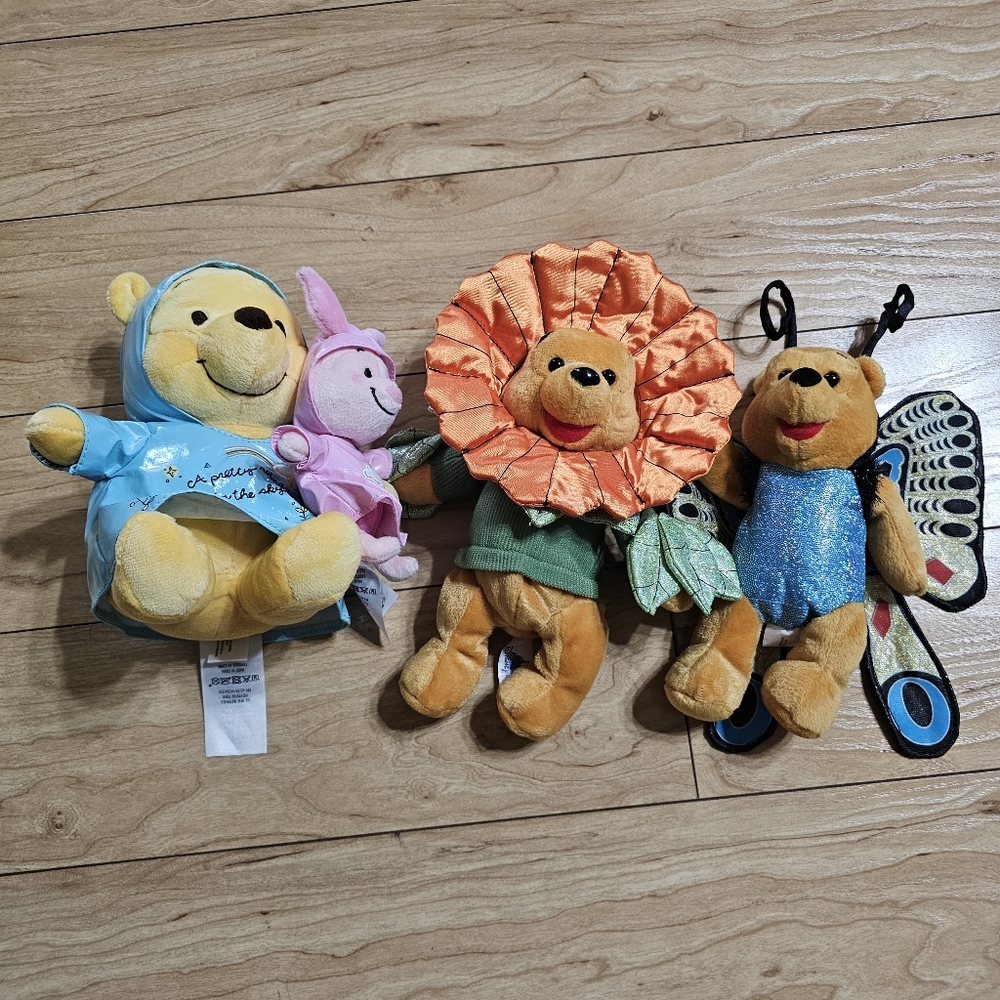 Disney Parks Winnie the Pooh Bear Plush Lot of 3 Authentic Original Tags Spring